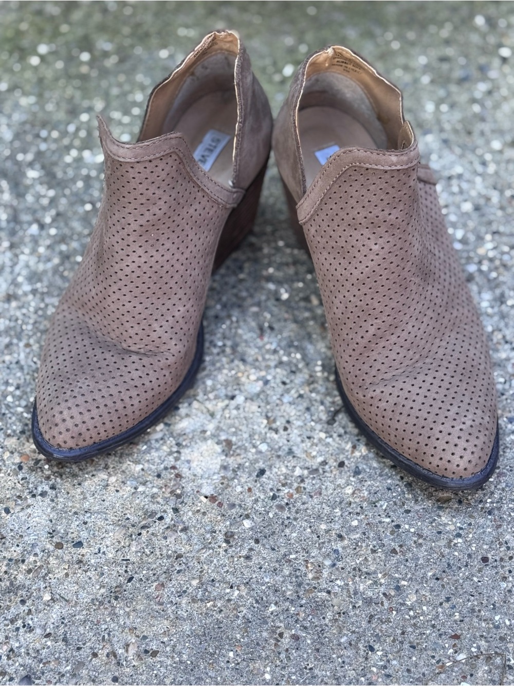 Steve Madden Taupe Perforated Suede Ankle Booties